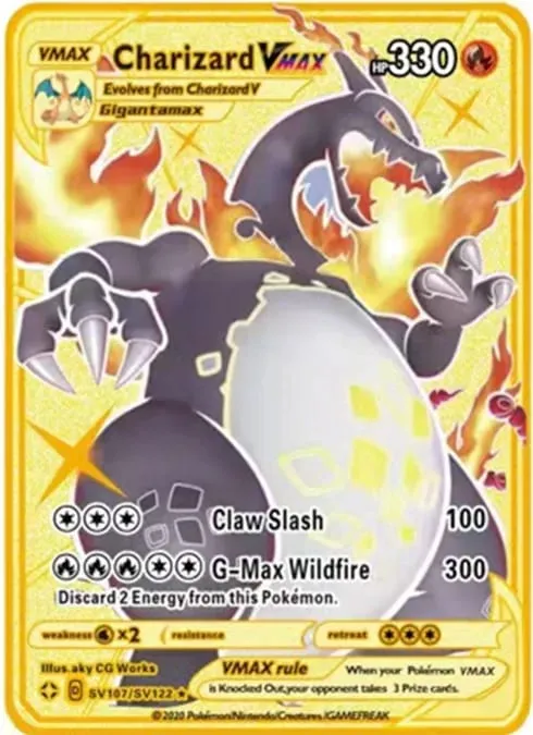 English Version Pokemon Metal Card Anime Figure Pikachu Charizard Mewtwo Battle Trading Game Collection Cards Model Toy Gifts