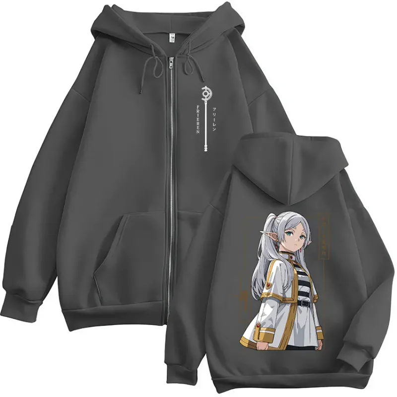 Anime Frieren: Beyond Journey's End Sudaderas con capucha y cremallera para hombre y mujer, ropa de moda Harajuku con cremallera, sudaderas con capucha, chaquetas, abrigos