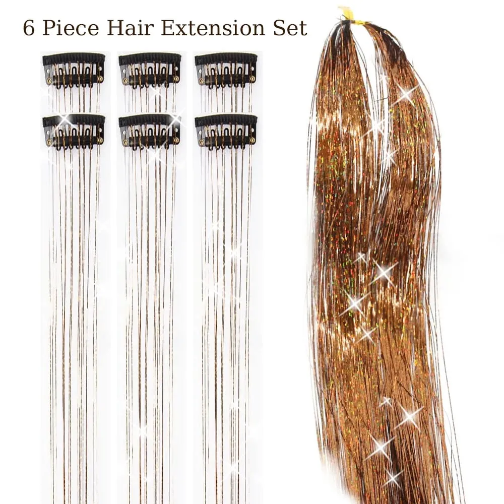 Hårglitterpaket med 6 st Klämma i hårglitter 20 tum Färgglada glitter glitter Hårförlängningar Festival Present glitter Fairy Hairpiece
