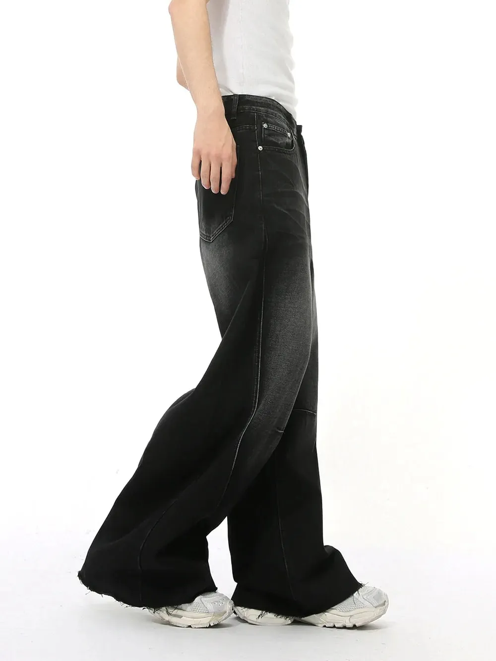 2025 New American retro high street three-dimensional design splicing jeans men's straight tube loose wide leg pants trendy
