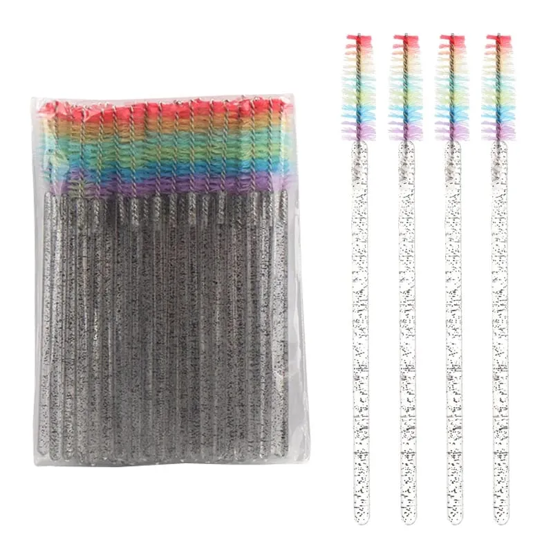 50pcs Disposable Crystal Eyelash Brush Lash Extension Makeup Brushes Mascara Wand Applicator Eyebrow Comb Rainbow Microbrush — image 12