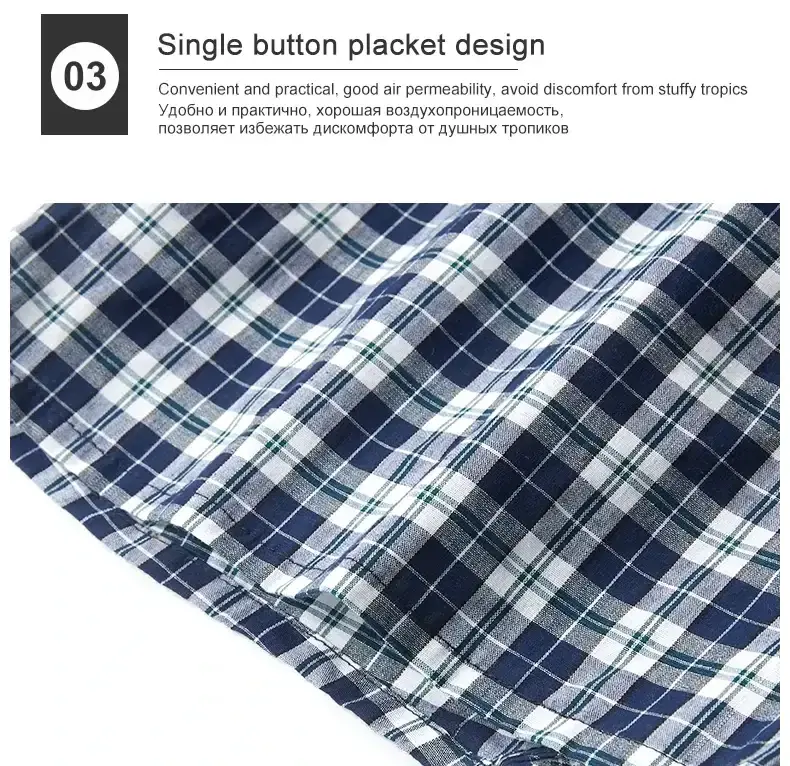 Mens Cotton Underwear Casual Boxers Plaid Elastic Waistband Boxer Shorts Button Men Boxer Underwear Comfortable Underwear S-XL