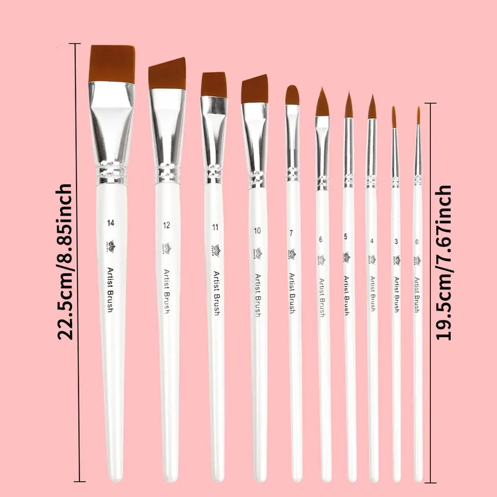10pcs Professional Face Painting Brushes Set Nylon Bristles for Stage Makeup Petal Dome Tips Art Makeup Tool