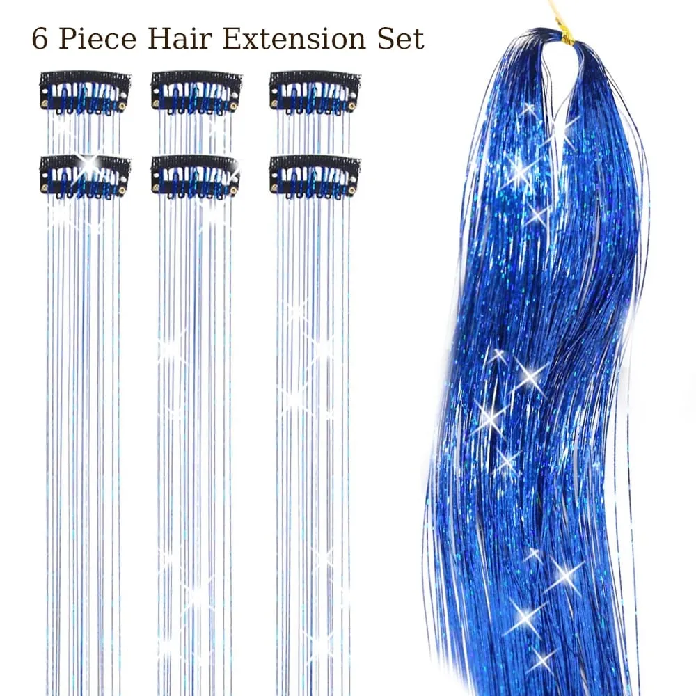 Hårglitterpaket med 6 st Klämma i hårglitter 20 tum Färgglada glitter glitter Hårförlängningar Festival Present glitter Fairy Hairpiece