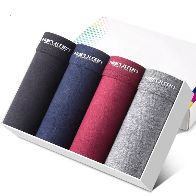4Pcs/lot Men's Underwear Sexy Boxer Shorts Cotton Panties Man Solid Underpants Male Soft U Convex Lingerie Plus Size L-6XL