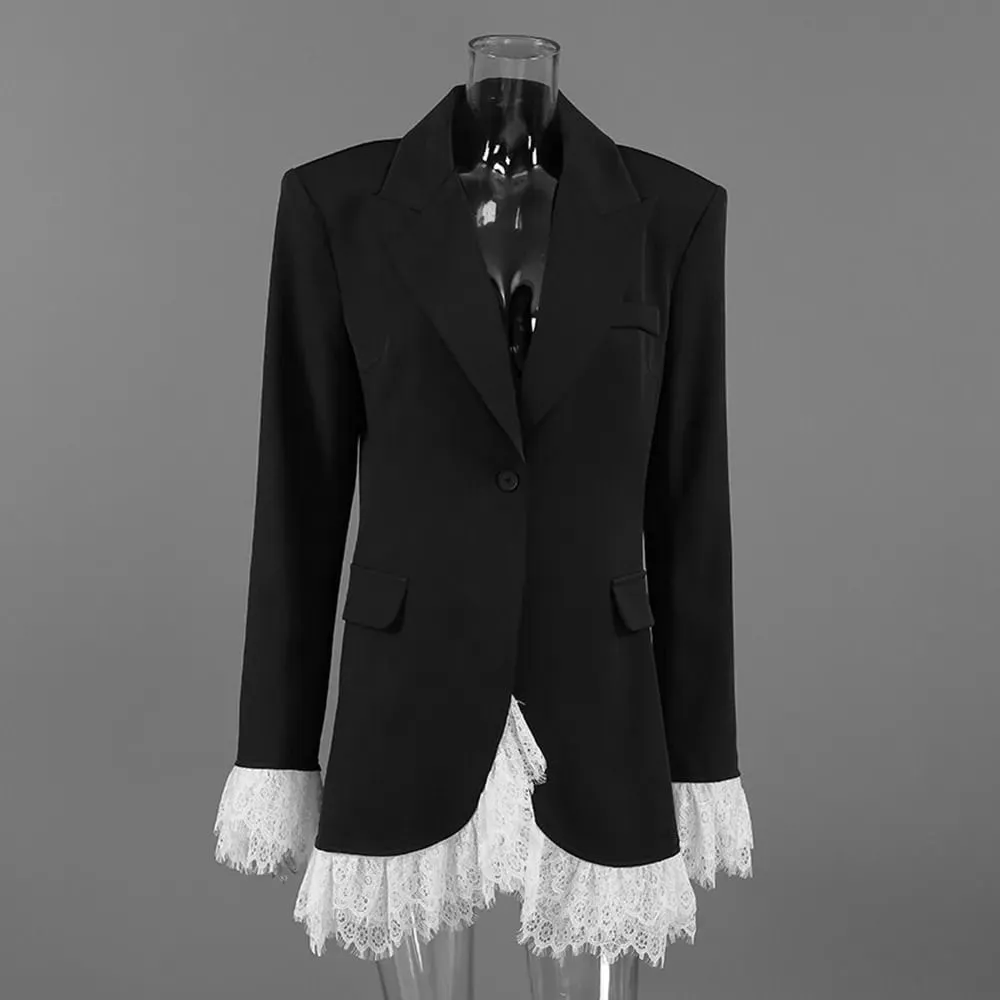 Robe noire en dentelle, col en v, Sexy, Patchwork, tempérament élégant, Blazer à manches longues, robes courtes, vêtements pour femmes, nouvelle collection automne 2026