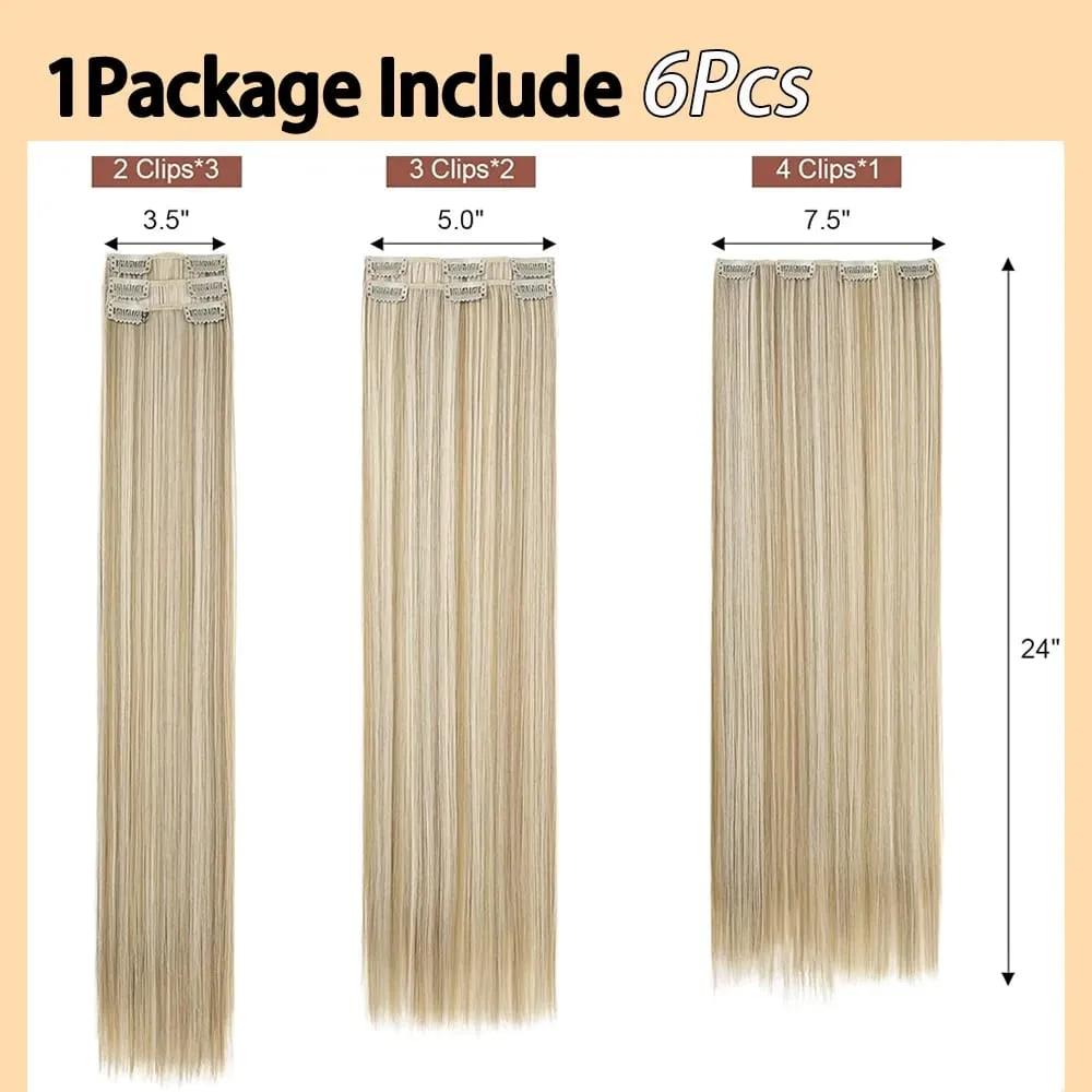 6Pieces/Set Clips in Hair Extensions 24 Inch Synthetic Long Straight Extensions for Women Hairpiece