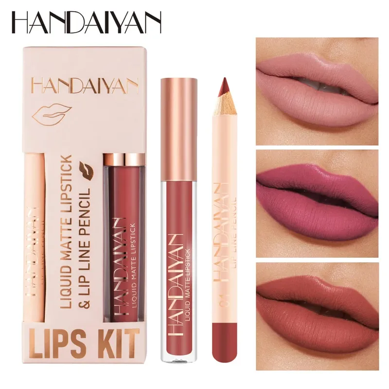 Ensemble de rouge à lèvres 2 en 1 pour femmes, avec crayon à lèvres, imperméable, longue durée, maquillage coréen, finition mate, Kit de cosmétiques, livraison gratuite — image 4