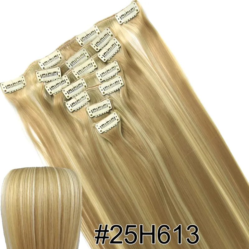Synthetic Hair Fiber Heat Resistant130gr Straight clip in Hair Extensions 7006