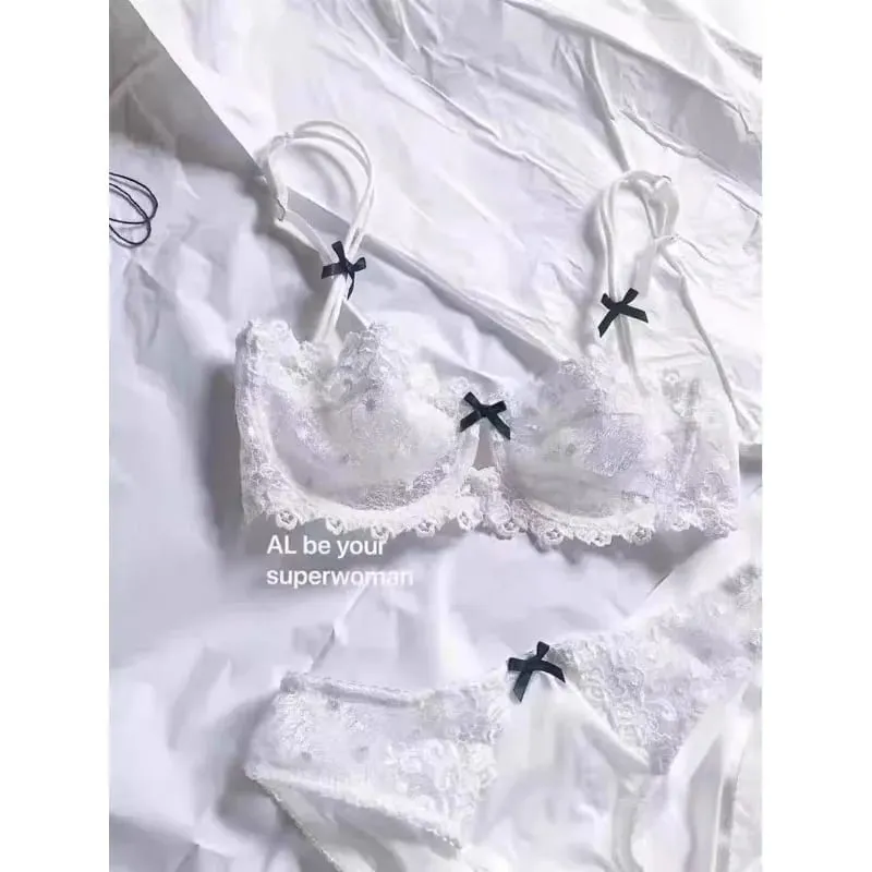 ยุโรปลูกไม้ชุด Ultra-Thin กึ่งโปร่งใสครึ่งถ้วย Pure Desire Bras สำหรับหน้าอกขนาดเล็ก Anti-Sagging ชุดชั้นในสบาย — image 2