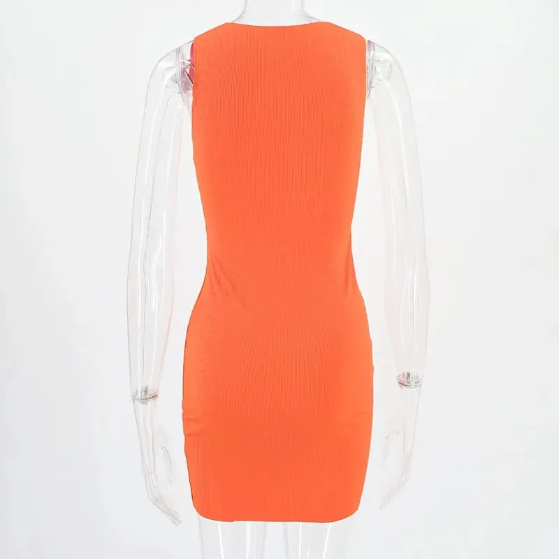 Women Summer Sexy Slim Wrap Hip Dress Solid Patchwork O-neck Sleeveless Mini Dresses INS Fashion High Street Sheath Vestidos