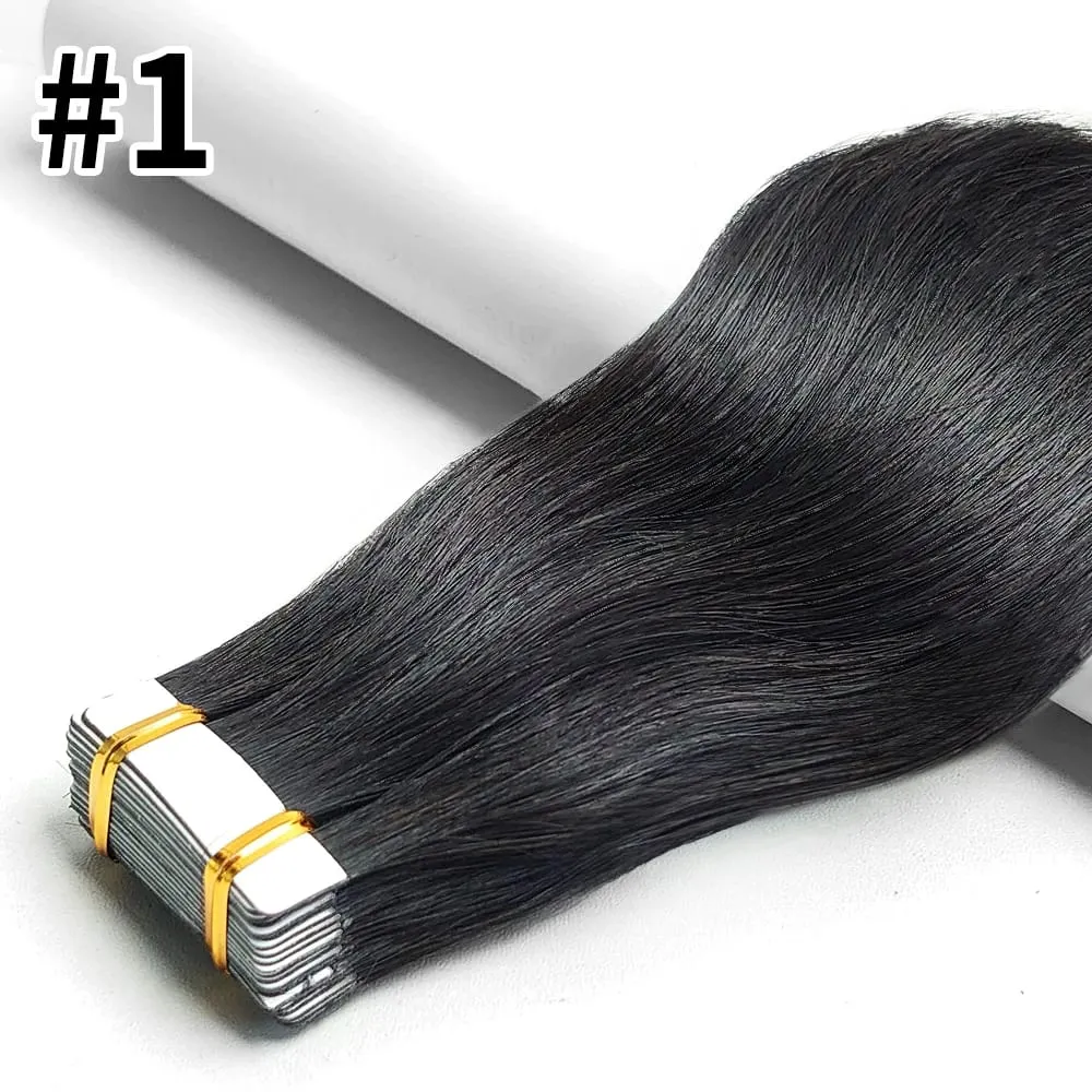 Colored Bone Straight Tape In Hair Extensions 100% Human Hair Invisible Seamless Skin Weft Tape In Human Hair Extensions 26 Inch