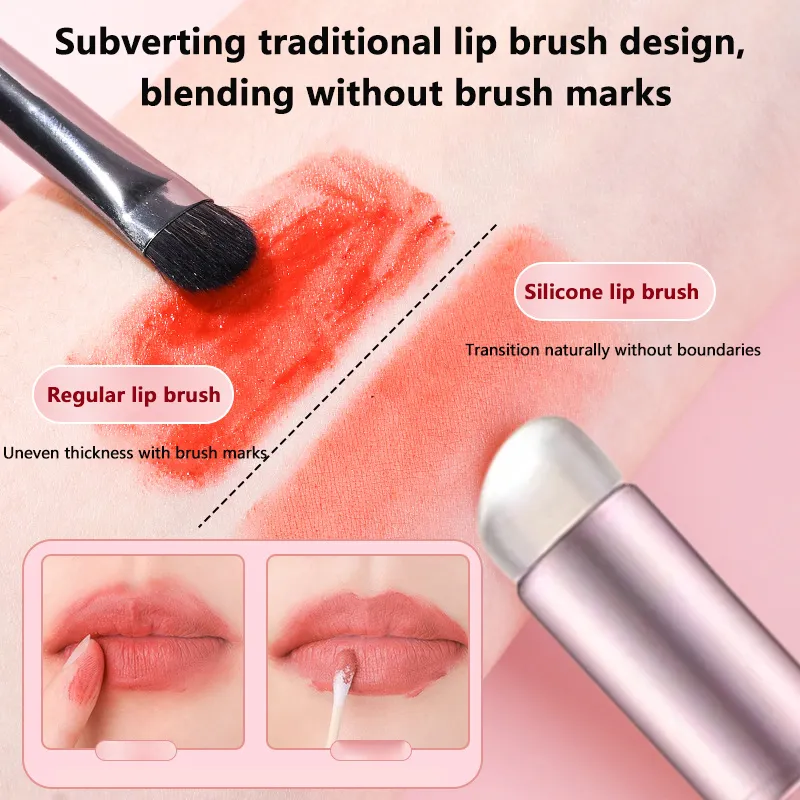 1pc Soft Silicone Lip Brush With Dust Proof Cover Round Head Lipstick Applicator Lips Makeup Tool Multi-use Brushes