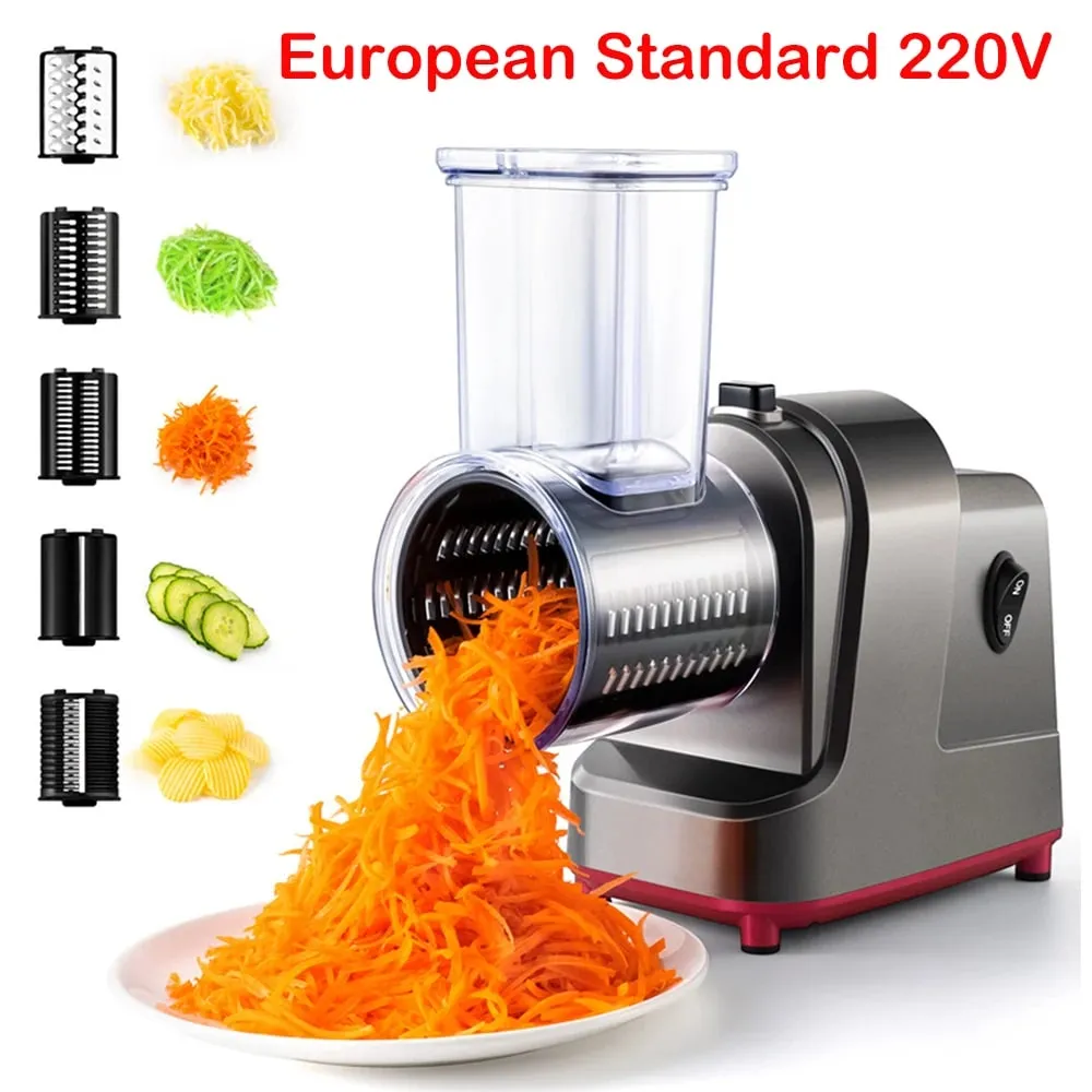 Cortadora de verduras eléctrica 5 en 1 de 250W, trituradora automática para ensaladas, rallador de queso, cortador de repollo y zanahoria JT253