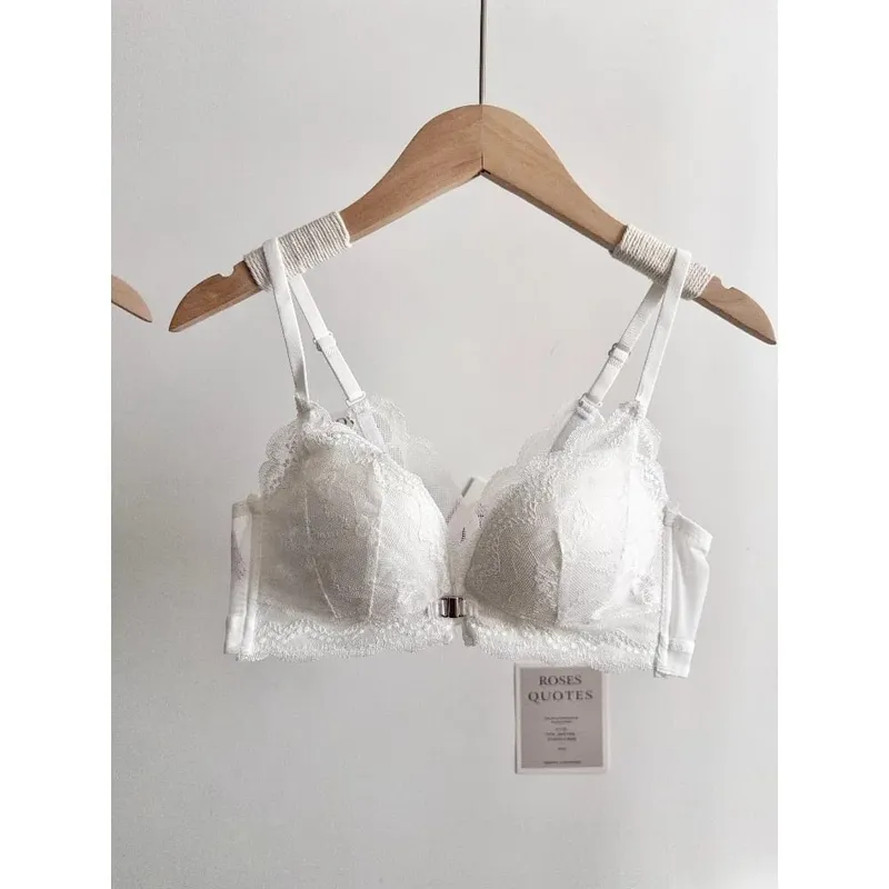 Set Bra Renda Payudara Kecil Wanita Penutupan Depan Wayarles Cantik Belakang Tekan Ke Atas Bra Pakaian Dalam Harian Lembut Saiz 32‑38AB — image 6