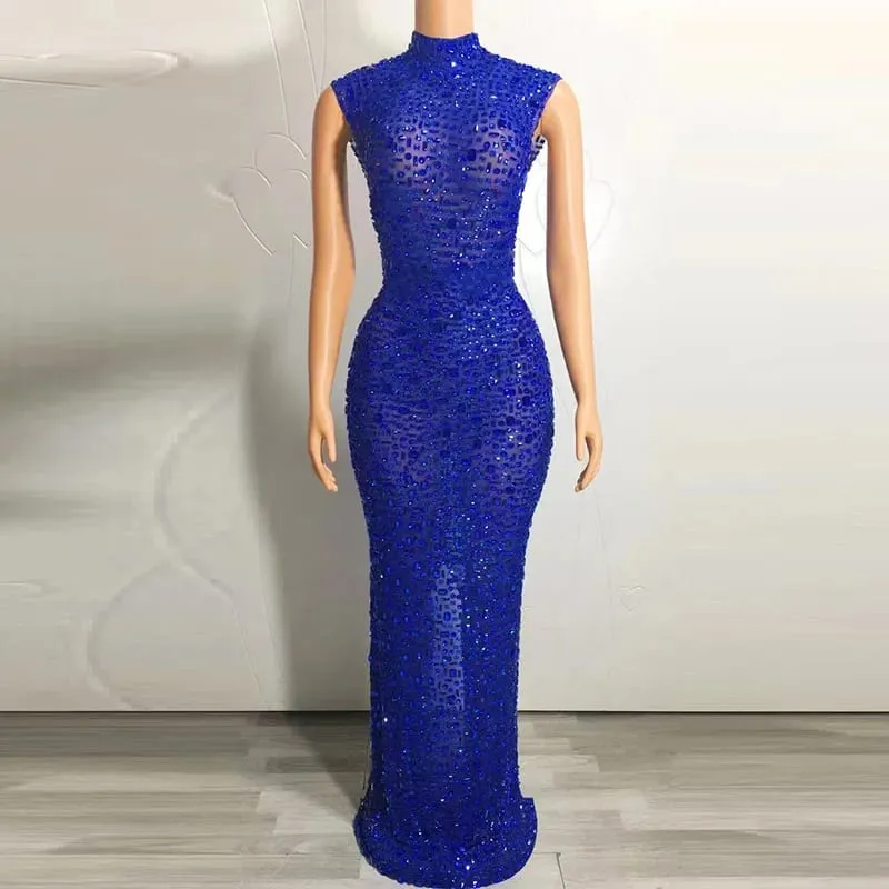 Elegantní luxusní křišťálové společenské šaty Slavnostní narozeninové šaty Nevěsta Diamantové dlouhé plesové šaty Matka Slavnostní slavnostní šaty