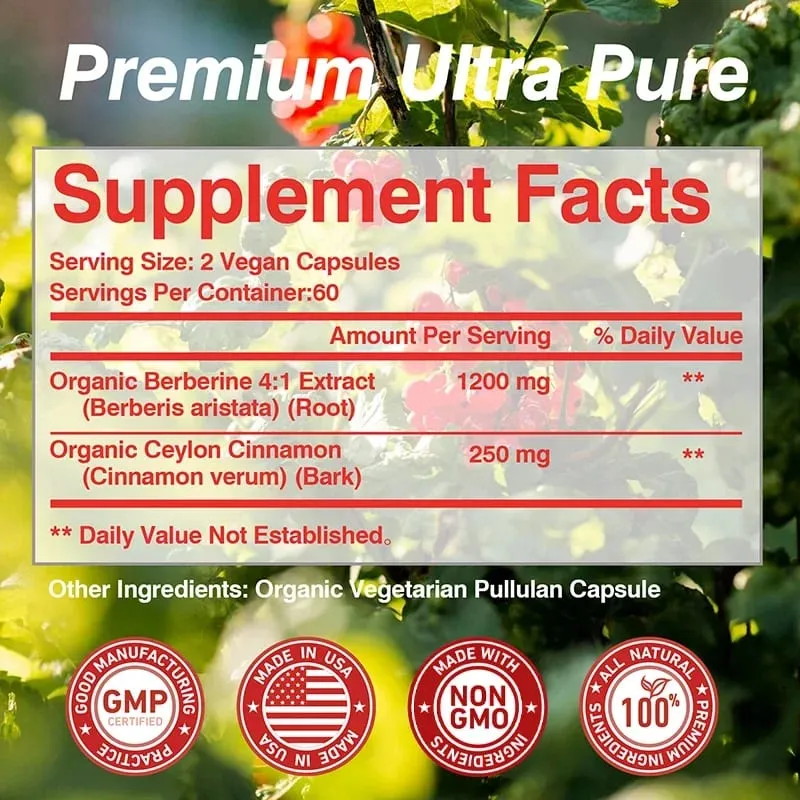 Berberine Capsules - Supports Cardiovascular Health Immune Function Metabolism and Healthy Weight Management