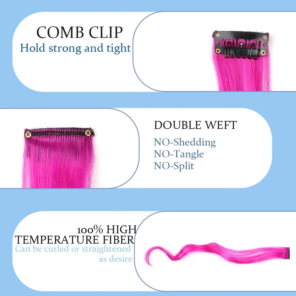 20 Inch Colourful Curly Wavy Party Highlights Clip in Synthetic Hairpieces 8 Pack Curly Colored Hair Extensions for Women