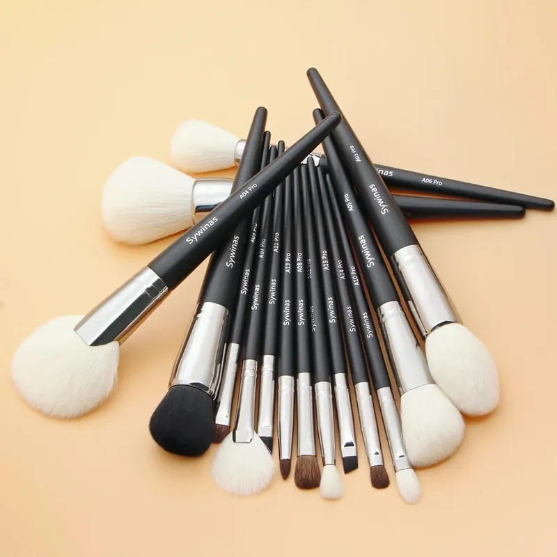 Sywinas Makeup Brush Set Kit 15pcs High Quality Black Natural Synthetic Hair Professional Makeup Brushes Tools