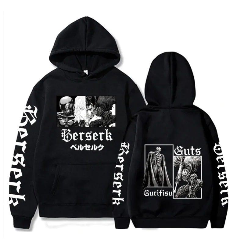 Berserk 拉鍊連帽衫男款長袖運動衫抓絨超大外套外套有趣 Berserk 日本動漫街頭服飾