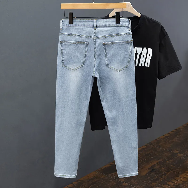 New Men's Little Feet Skinny Jeans Light Blue Spring Summer Thin Elastic Denim Pants Classic Korean Washed Cowboy Trousers — image 2