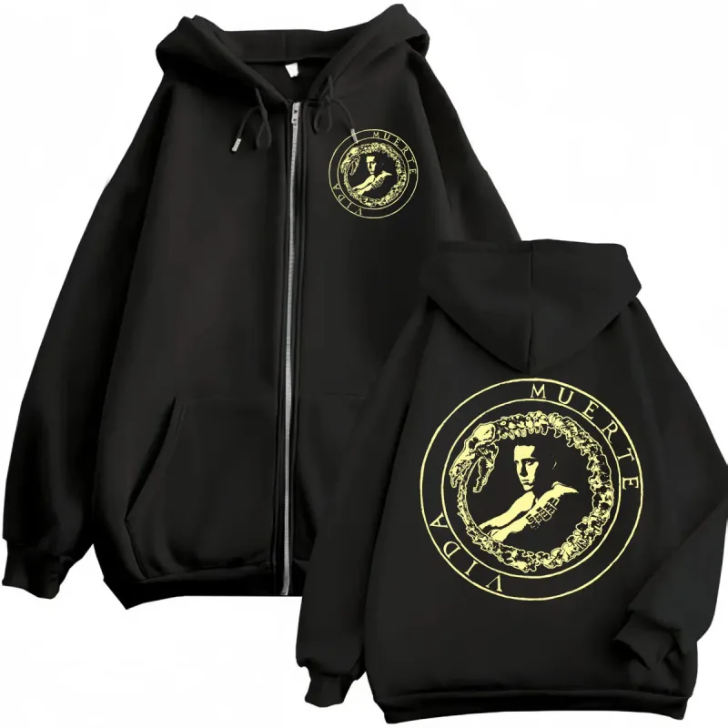 Canserbero Tudo o que precisamos é amor Muerte Vida Merch Zipper Hoodie Moda masculina Hip Hop Zip Up Moletons Casual Pulôveres de lã