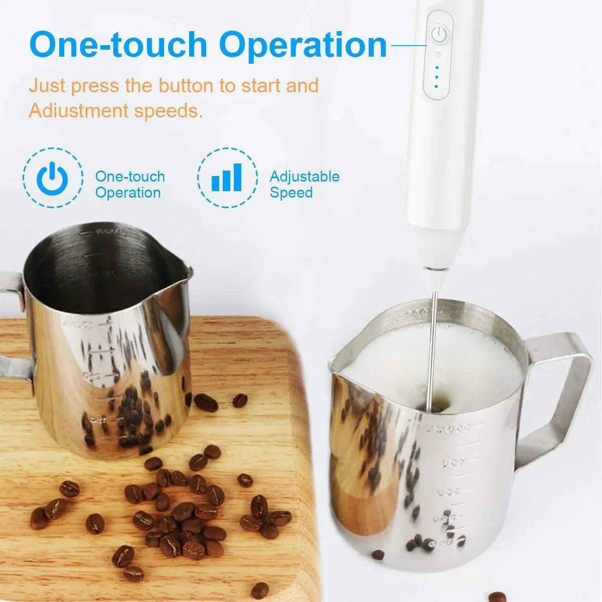 Milk Frother USB Rechargeable 3 Speeds Foam Maker Coffee Whisk Mixer Electric Handle Blender Egg Beater