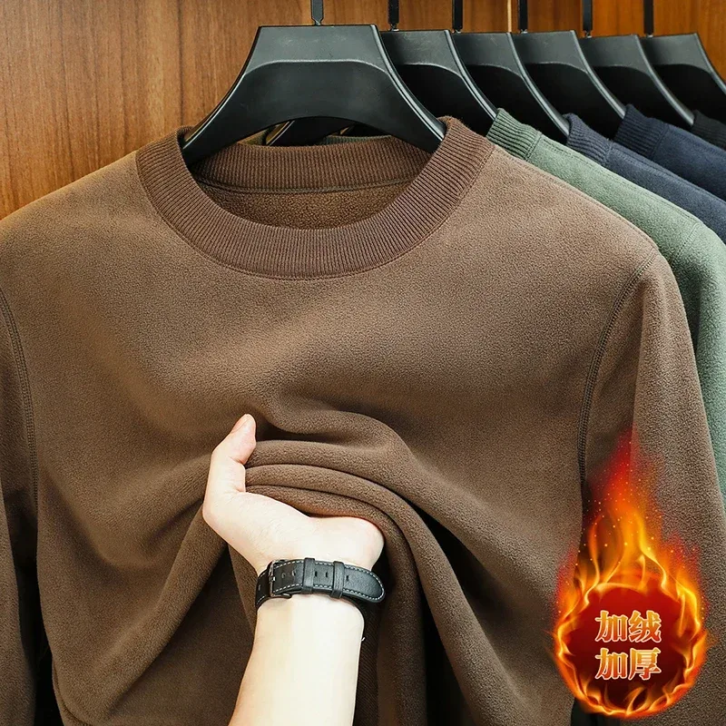 Herbst und Winter Herren-Hoodie aus Samt, langärmelig, Rundhalsausschnitt, einfarbig, modisch, lässig, vielseitig einsetzbar