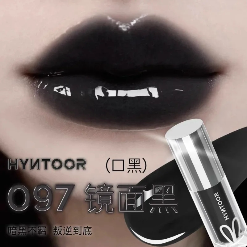 Hyntoor Black Lipgloss Glitter Gothic Lipstick Dual Color Set Matte Silver Nourishing Dark Satin Metalic Daily Smoky Effect