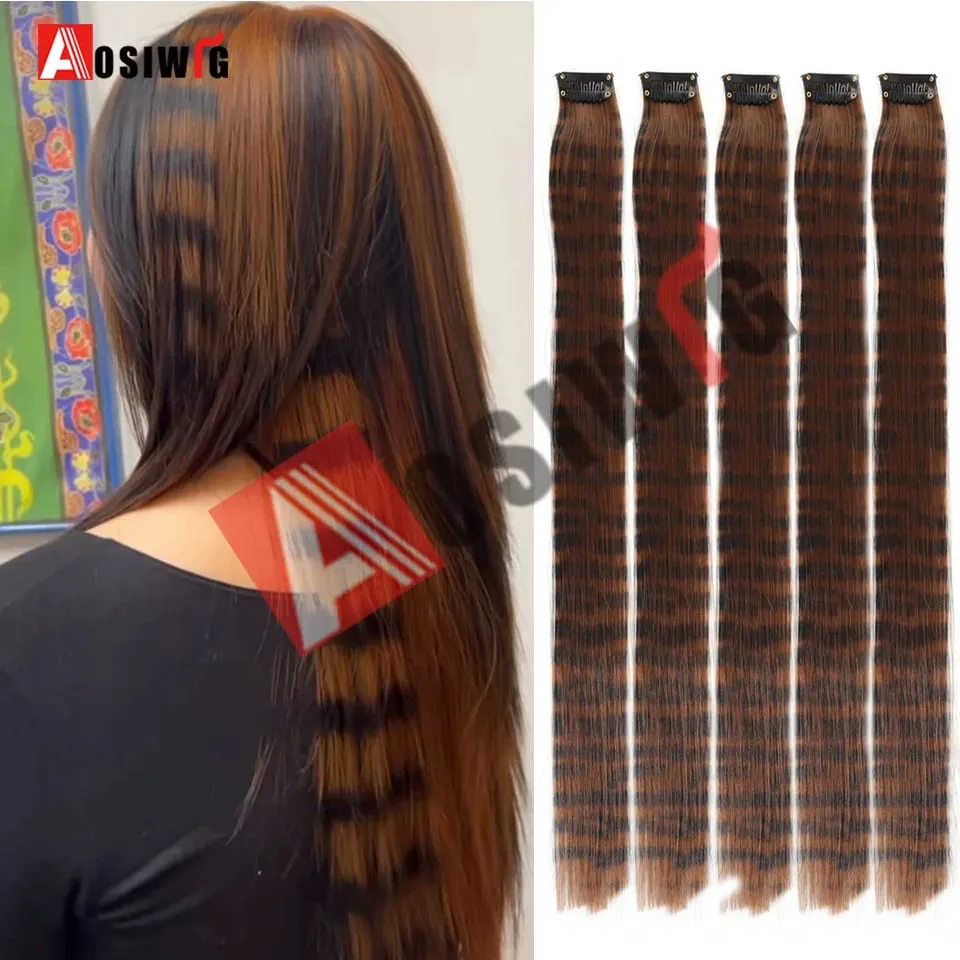 5PC Synthetic Feather Hair Extensions With Clips Heat Resistant Straight Hair Extensions Color Colored Black Hair Clip Womens 8G