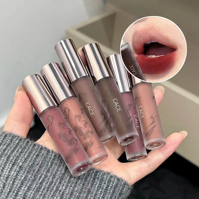 Punk Dark Brown Lip Mud Nude Matte Orange Brown Lip Gloss Raspberry Red Liquid Lipstick Waterproof Non Stick Cup Lip Tint Makeup