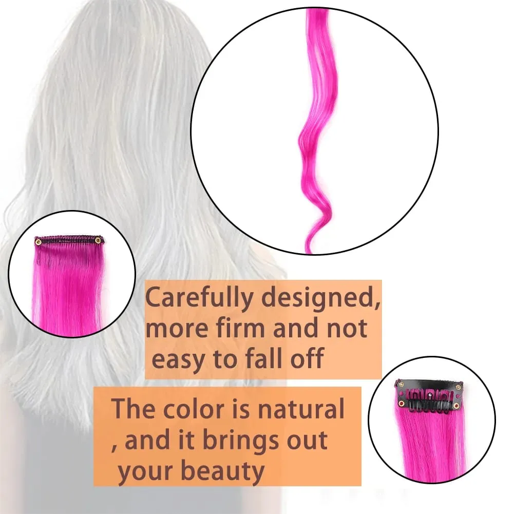20 Inch Colourful Curly Wavy Party Highlights Clip in Synthetic Hairpieces 8 Pack Curly Colored Hair Extensions for Women