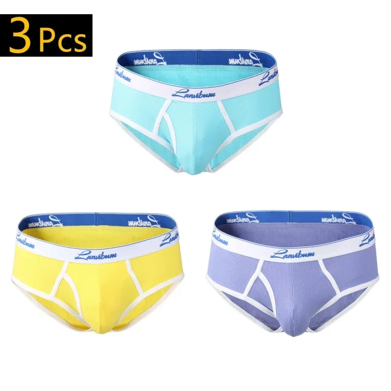 1/3 PCS New Men's Underwear Mid Waist Thread Cotton Breathable Solid Color Youth Underwear Men's Triangle Pants — image 25