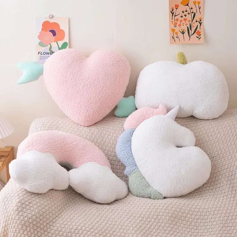 Soft Plush Rainbow Smile Pink Heart Pumpkin Throw Pillow Stuffed Hug Cushion Unicorn Plush Toy Massage Pillow for Girl Bedroom