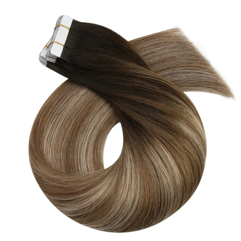 Moresoo Tape in Hair Extensions Brazilian Human Hair Real Natural Balayage Blonde Ombre Hair Straight Machine Remy Hair Tape Ins