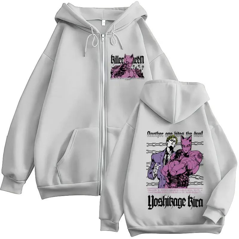Anime Jojo Bizarre Adventure Kira Yoshikage Killer Queen Zipper Hoodies Homens Mulheres Roupas Moda Zip Up Moletons Jaquetas