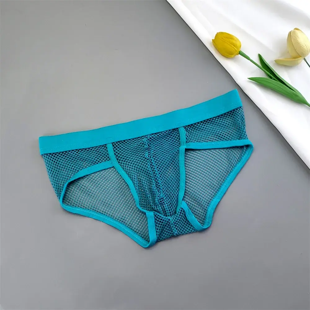 Hollow Out ตาข่ายผู้ชาย U กระเป๋าชุดชั้นในต่ำเอวโปร่งใสบิกินี่กางเกงกางเกง Breathable Plus ขนาด