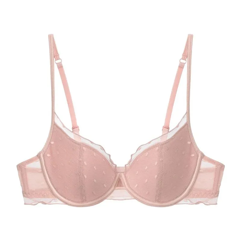 French Lace Polka Dot Bra Two-Piece Set Small Chest Gathering and Lifting Anti-Sagging Side Breast Collecting Lingerie Set
