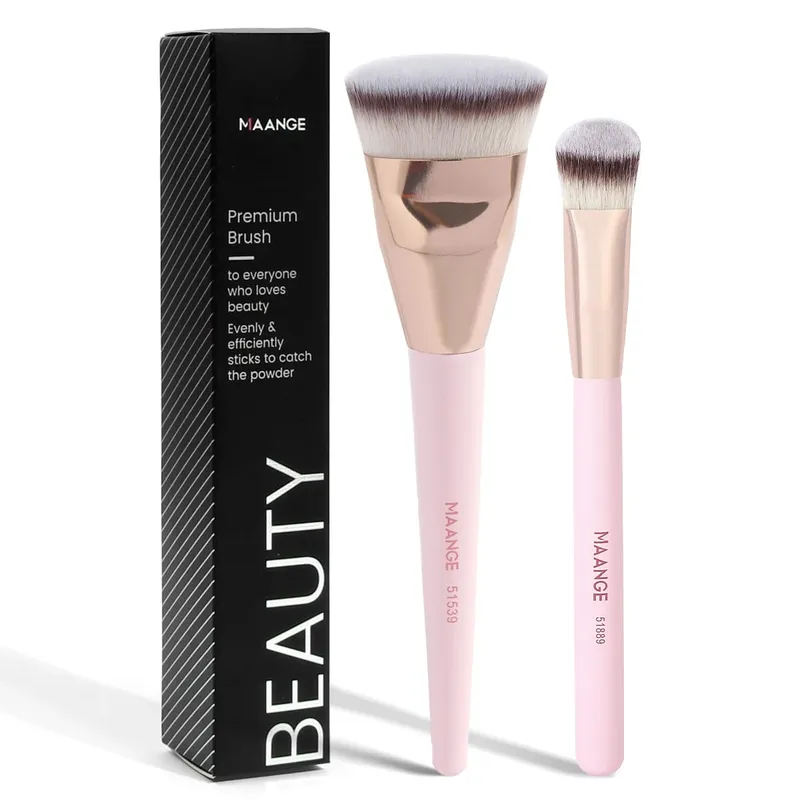 2PCS Flawless Makeup Brush Flat/Angle Foundation Contour Brush Under Eyes Makeup Brush for Liquid Cream Beauty Tools
