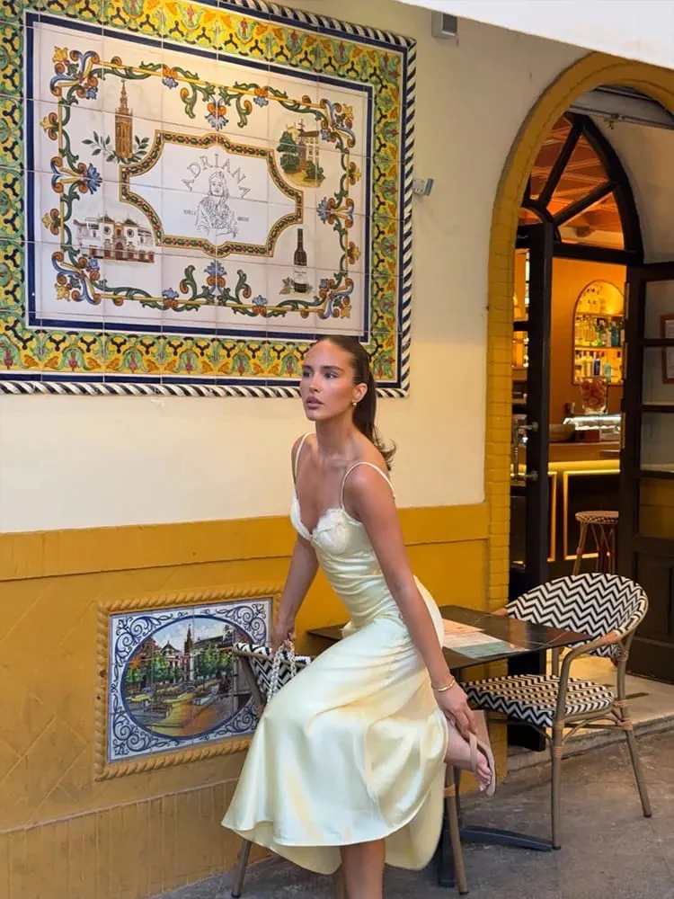 Huhugirl uzun elbiseler kaşkorse v yaka dantel Patchwork rahat parti tatil katı ince moda stil kadınlar için şık yumuşak moda