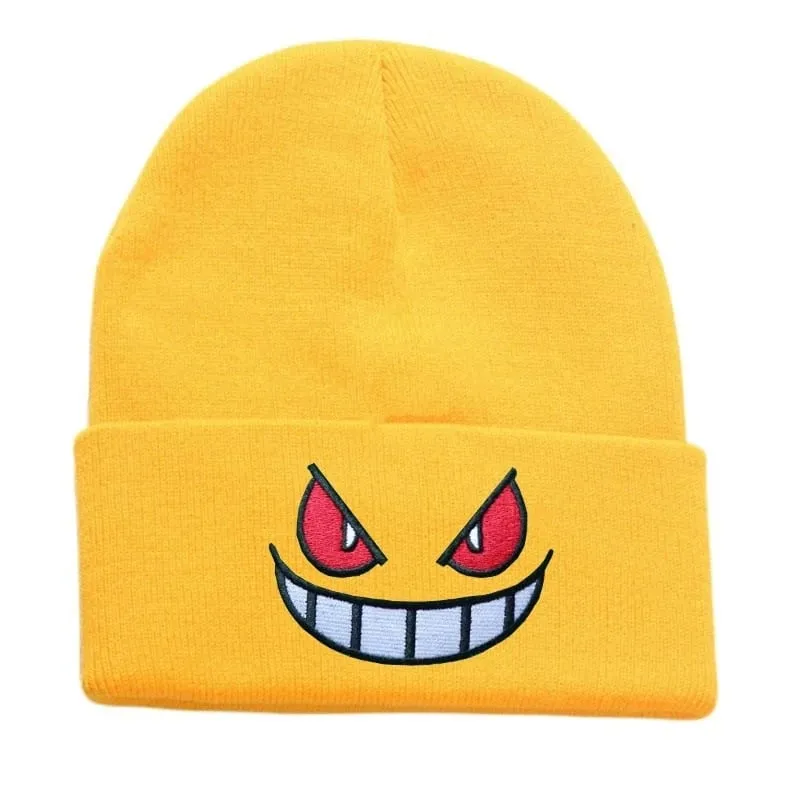 Pokemon Gengar Cartoon Embroidered Beanies Knitted Skullies Autumn Winter Warm Wool Hat Gengar Women Men Beanies
