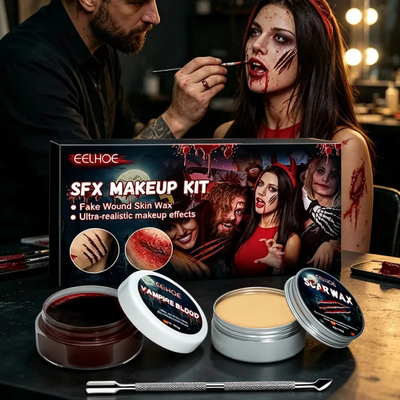SFX Makeup Kit Fake Wound Vampire Blood Real Effect Long Lasting Safe Skin Friendly Halloween Special Effects Makeup Kit