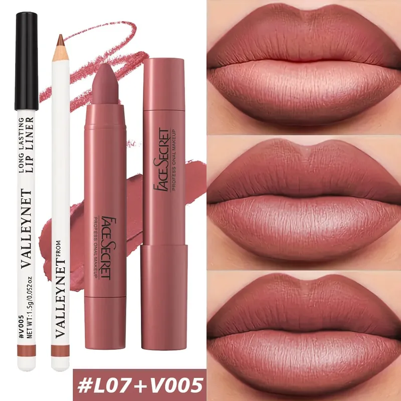 2Pcs Lip ComboLip Liner+Matte Velvet Lipstick Long lasting Waterproof Daily Natural Lip Makeup Cosmetics — image 2