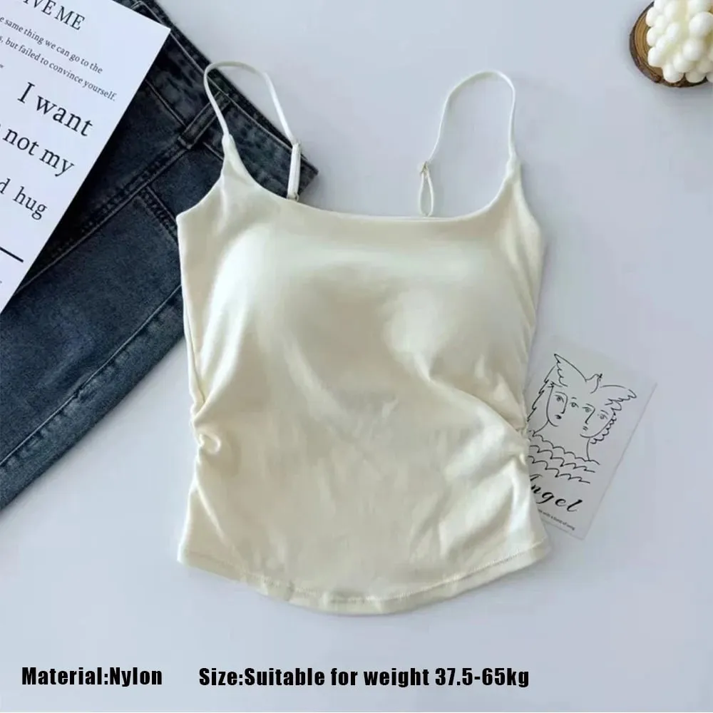 Y2K Streetwear Women Spaghetti Strap Crop Top With Bra Bodycon Sleeveless Cami Tube Top Basic Camisole Tees Korean Women Clothes