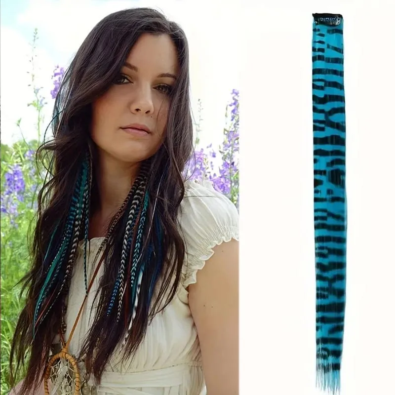Rainbow Colored Feather Clip In Hair Extensions 18inch Synthetic Hair Piece Y2K Fashion For Women Girls Cosplay Party Halloween