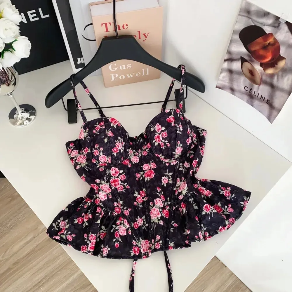 Sexy magro espartilho plissado impressão chique coreano camis regata básica moda fora do ombro roupas femininas de verão