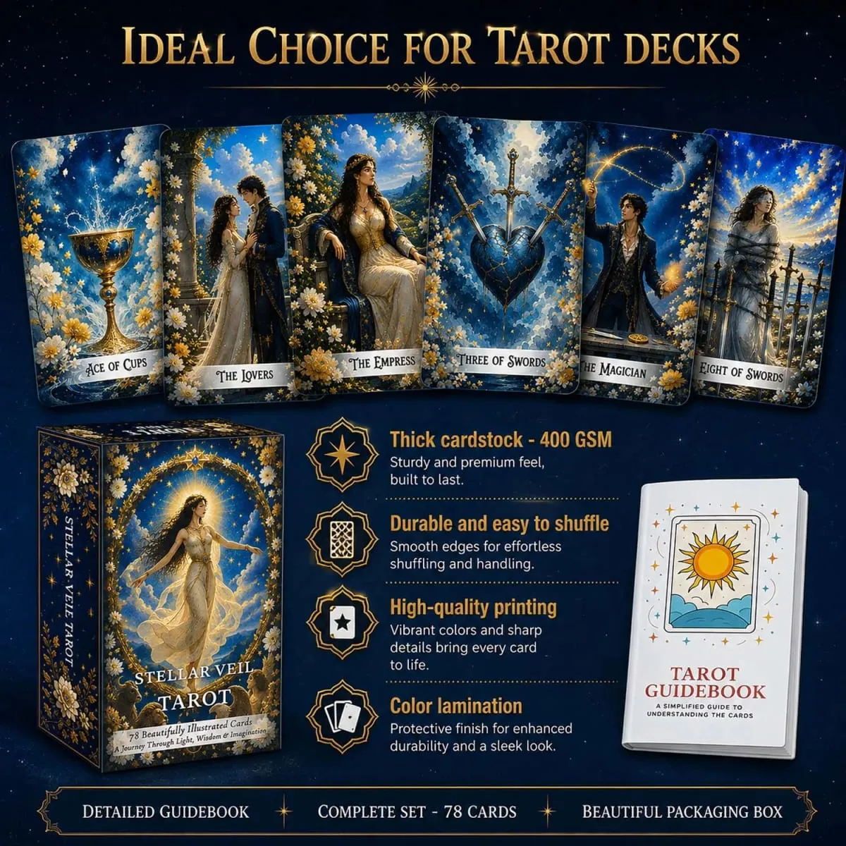 78 Tarot Cards 13x8 Cm Stellar Veil Tarot Deck Paper Manual Symbolic Designs Unique Tarot Experience Card Game — image 6