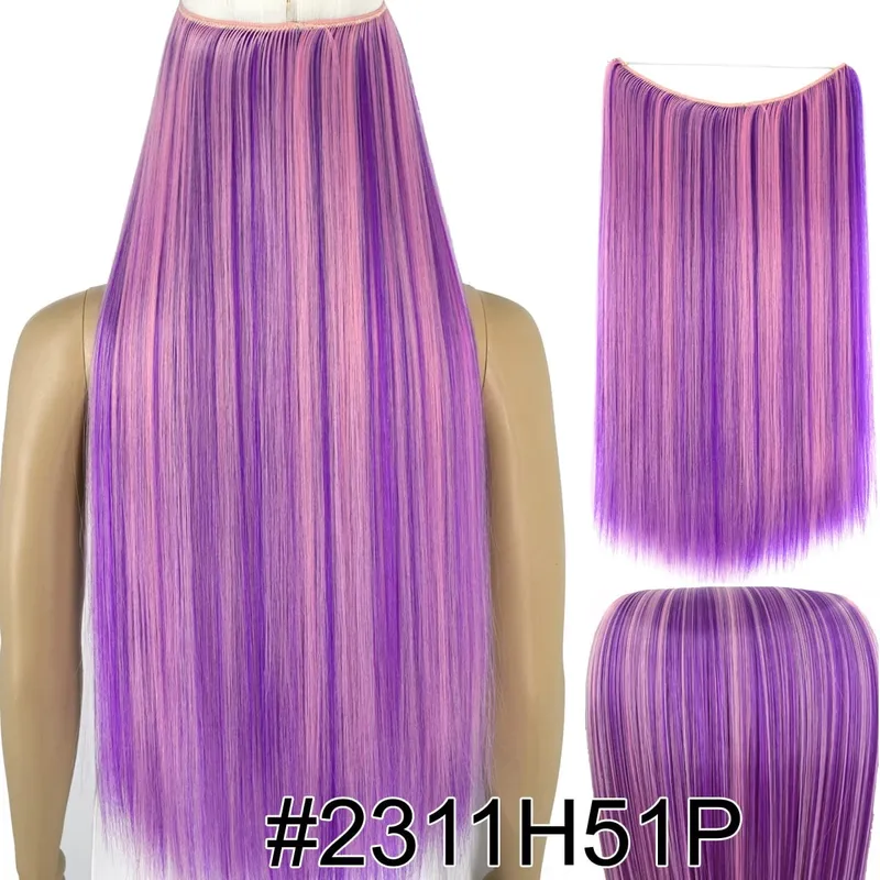 Synthetic Heat Resistant Hair Silky Straight Elasticity Invisible Wire Hair Extensions 8006