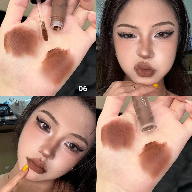 Punk Dark Brown Lip Mud Nude Matte Orange Brown Lip Gloss Raspberry Red Liquid Lipstick Waterproof Non Stick Cup Lip Tint Makeup