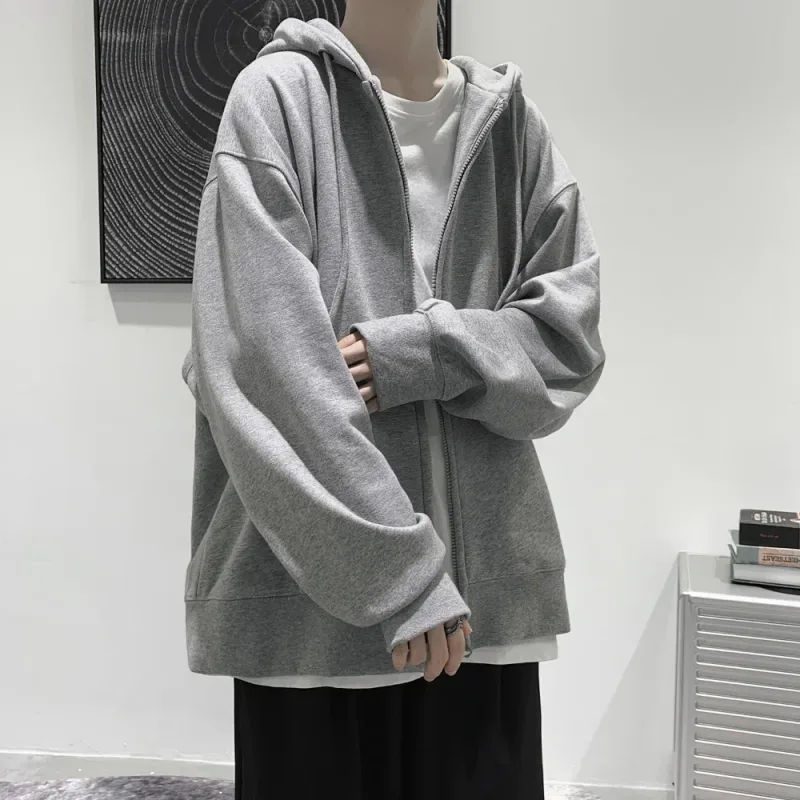 Moda masculina com capuz cardigan outono moletom com capuz cor sólida jaqueta clássica manga longa com zíper casaco casual roupas masculinas